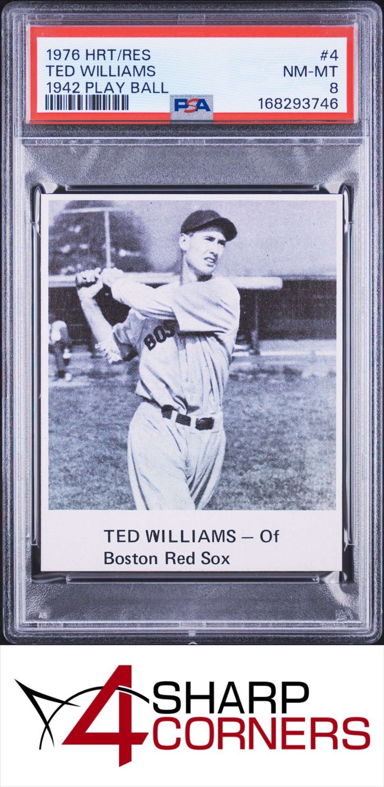 1976 HRT/RES 1942 PLAY BALL #4 TED WILLIAMS RED SOX HOF POP 1 PSA 8