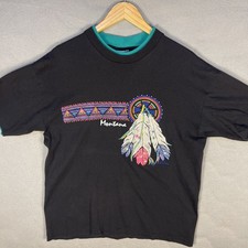 VTG 90s Montana T Shirt Mens L Native Feather Black Puff Paint Made in USA