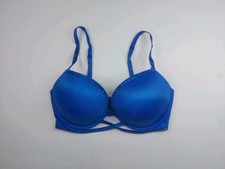 Victoria Secret 34DD Bra Very Sexy Push Up Satin Royal Blue Diamante Shine Bra