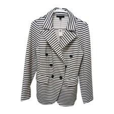 NWT Banana Republic Pique Knit Blazer Fitted Jacket White Navy Stripe. Size SP