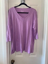DENIM & CO Embroidered Tunic w/ Sequin Accents LAVENDER sz 1X