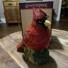 Cracker Barrel Season Of Peace 11" Tall Red Cardinal Christmas Cookie Jar READ