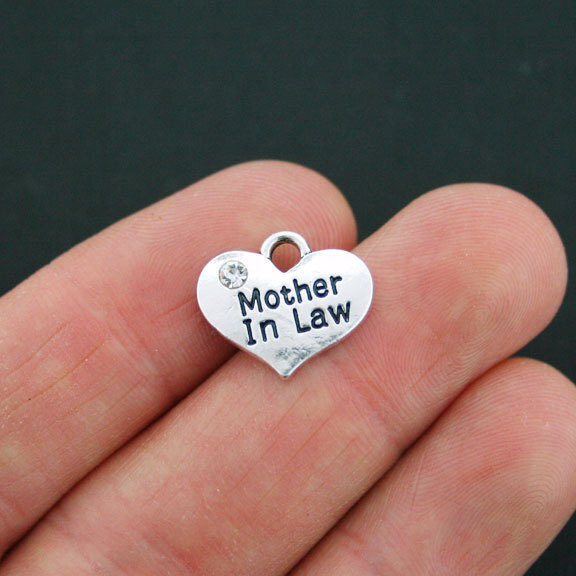 4 Mother in Law Charms Antique Silver Tone 2 Sided Rhinestone