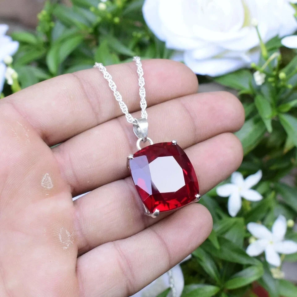 30 Ct Natural Red Ruby Pendant 925 Sterling Silver Cushion Cut Gemstone Jewelry - Image 3 of 4