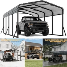 🆒Metal Carport with Galvanized Steel Roof Heavy Duty for Tractors Pickup Boat