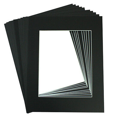 Set of 25 8x10 BLACK photo mats with Bevel Cut White Core for 5x7 Backing Bags 