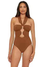 Soluna Large Becca Buckle-Up One-Piece Swimsuit Brown Coconut  New