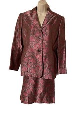 Oscar de la Renta Silk Brocade Fuchsia Gold Floral Paisley Skirt Suit SZ 12 VTG