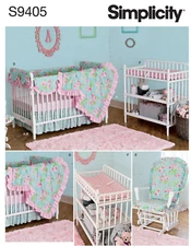 Simplicity 9405 Nursery Accessories Crib Sheet, Dust Ruffle, Crib Blanket, Crib