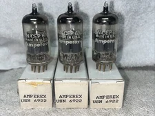 Lot Of 3 Amperex USN-CEP 6922 Vacuum Tubes Gold Pin Amplitrex Tested RARE
