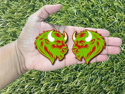 Bison Buffalo Emblem Badges White Horns Lime Green on Red Racing Aggressive New