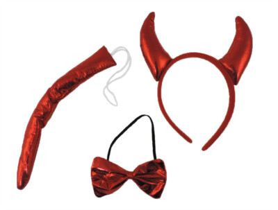 #ad 3 Piece Red Devil Set With Horns Headband Bow Tie And Tail $9.99