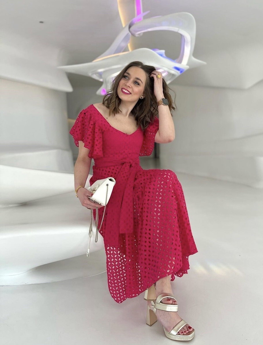 zara woman ss22 fuchsia pleated dress ZARA WOMAN SS22 FUCHSIA EMBROIDERED MIDI DRESS Size XS, M_REF:3088/922 NWT  PINK