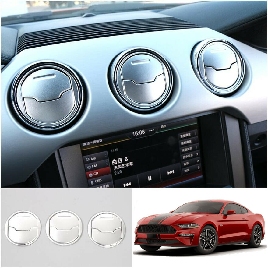 9P Matte Silver Inner Air Vent Outlet Cover Ring Trim For Ford Mustang 2015-2021
