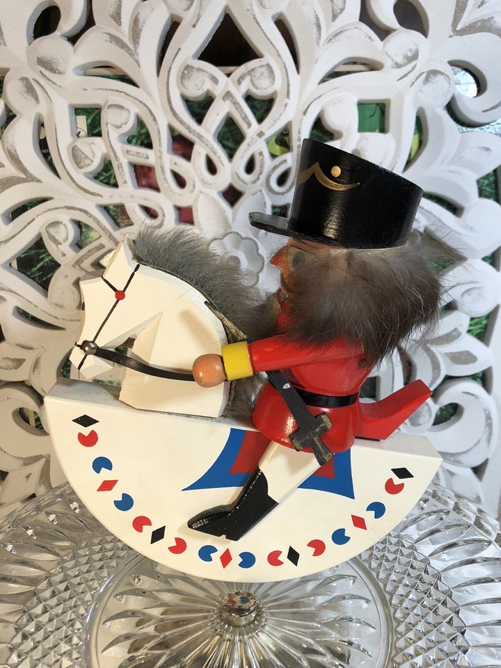 ZUBER Nutcracker Christmas Wooden Toy Soldier On Rocking Horse Germany