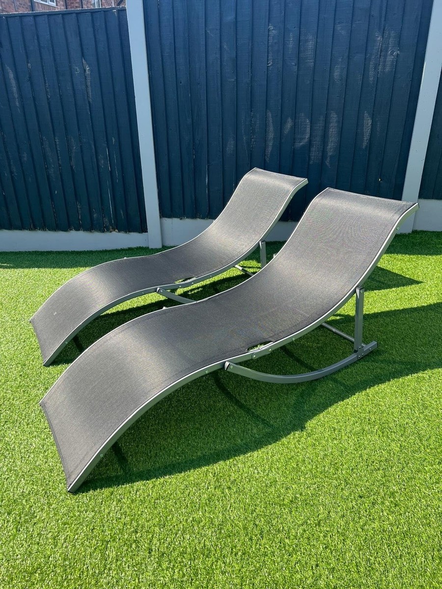 Set of S-Shaped Foldable Lounge Chair Garden Sun Lounger