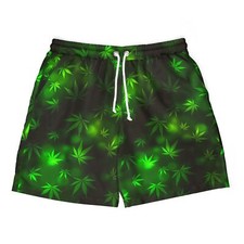 Cool Green Leaf Print Swim Shorts, Summer Beachwear, Unisex Bathing Suit, Pool