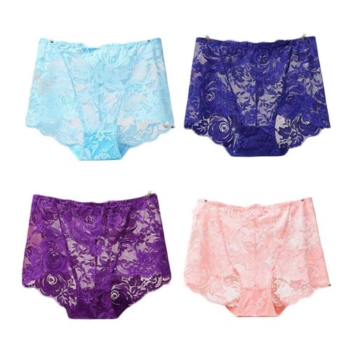 4 Pcs Womens Lace Sexy Bikini Panties Plus Size Boyshorts Panties High Waist