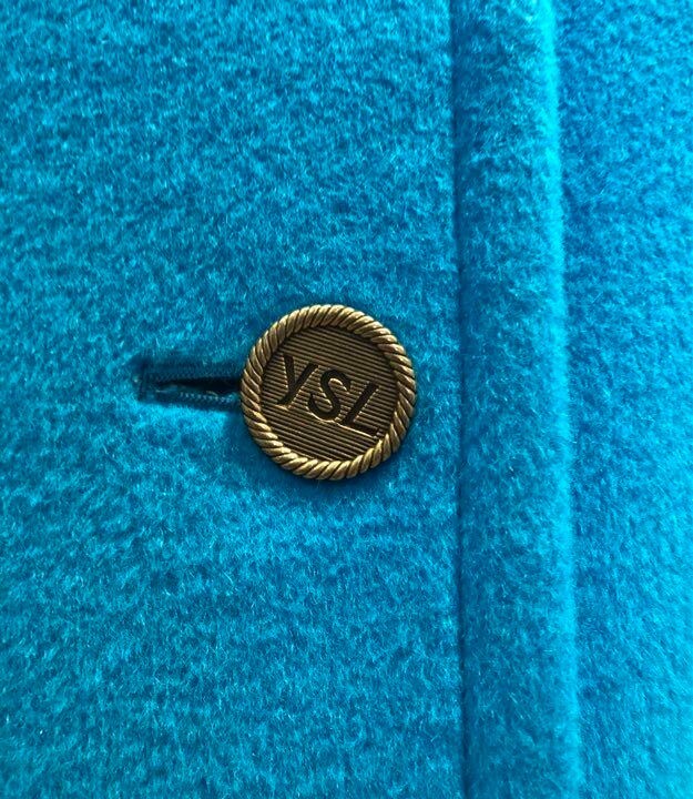Yves Saint Laurent Wool Coat Turquoise Blue Velvet collar