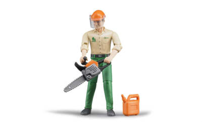 Bruder #60030 BWORLD Logging Forestry Worker with Accessories - New - Factory S