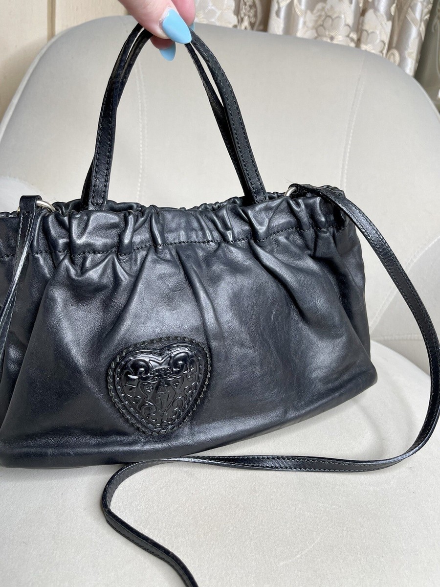Gucci HandBag Black Leather Shoulder Bag Heart Embellishment