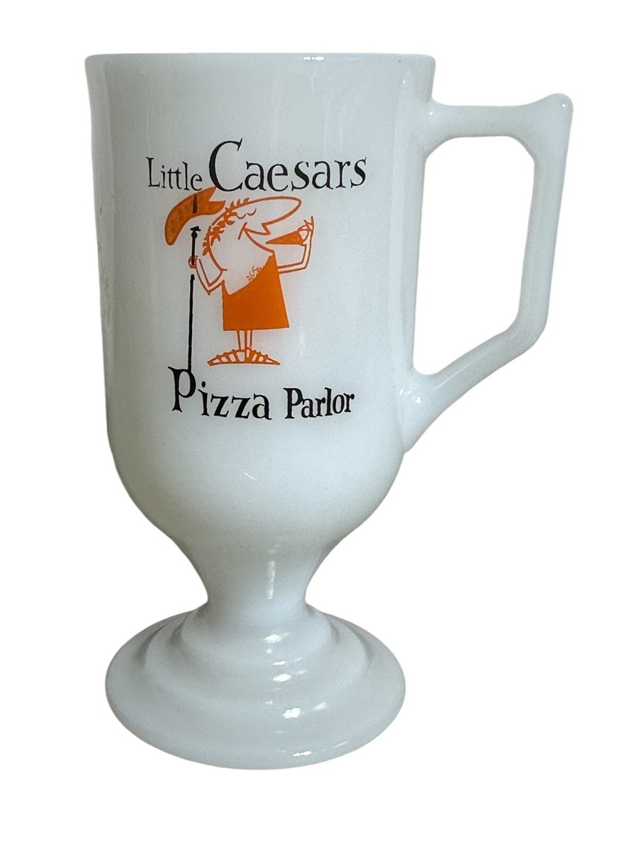 Little Caesars Pizza Parlor Milk Glass Mug 1970's Detroit VTG