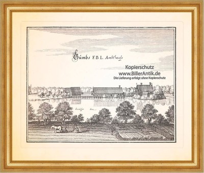 Uslar Schloß Freudenthal Solling Niedersachsen Kupferstich Merian 016 Gerahmt