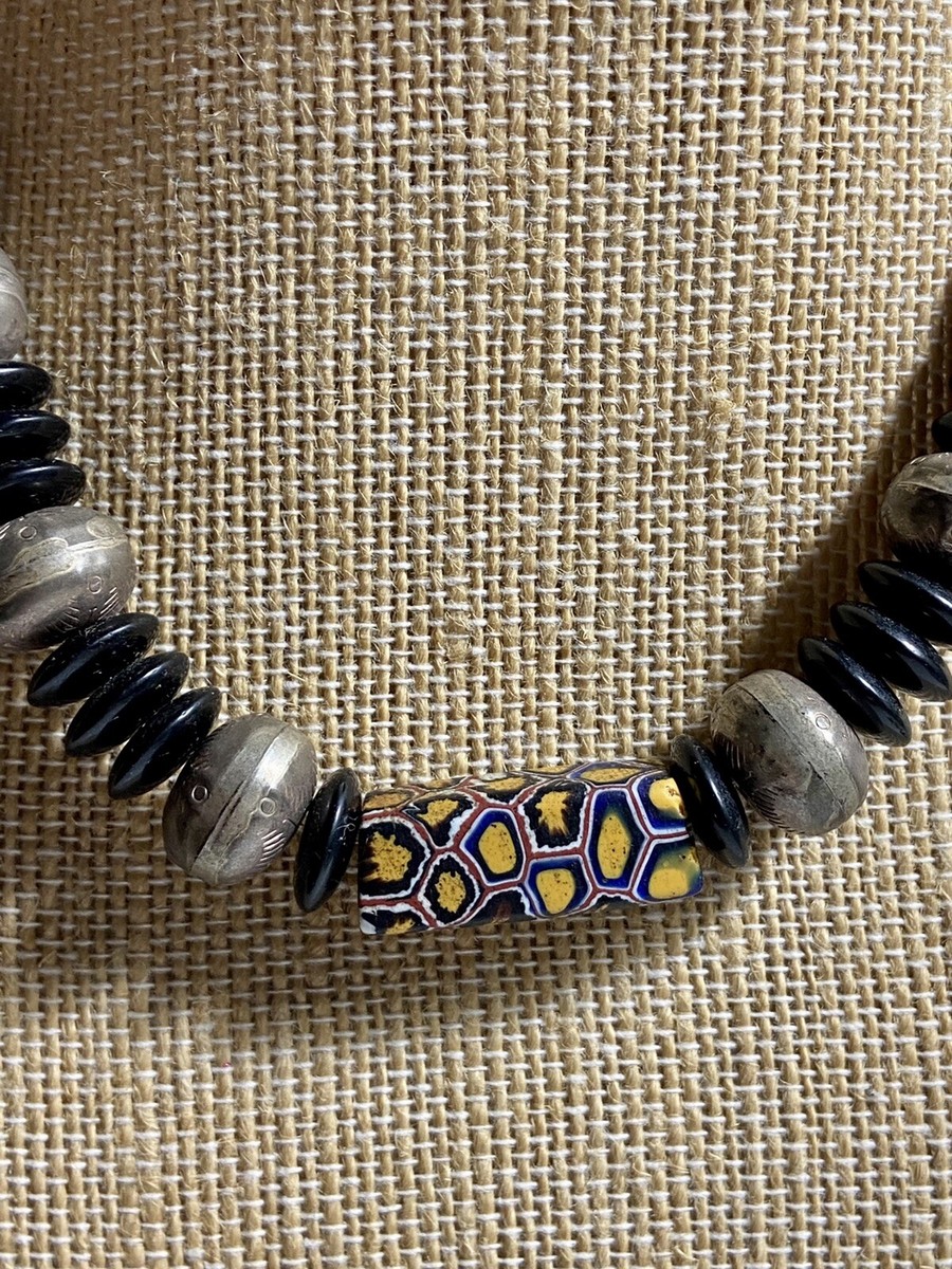 Vintage Artisan Crafted African Trade Bead And 925 Sterling Silver