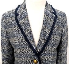 J.CREW Women's Size 8 Tweed LADY JACKET Blazer Blue Fringe Trim G8713 198 VEUC 