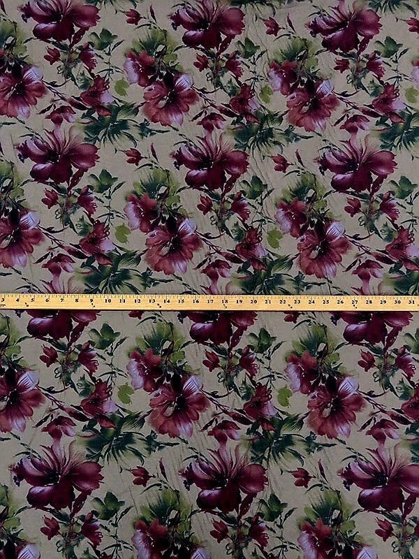 Rayon Silk Flowers Print Dusty Gray Tropical Shirting  By the Yard - Image 2 of 3