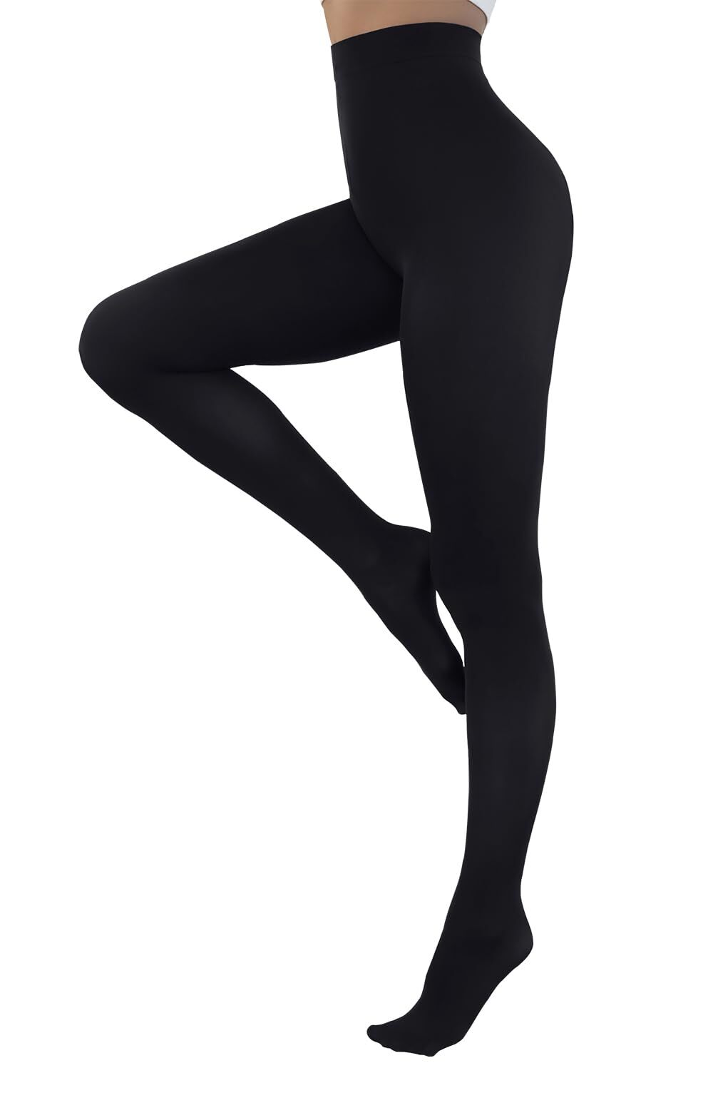 Black Tights For Women 80D Soft Semi Opaque Solid Color High Waist Tights Str...