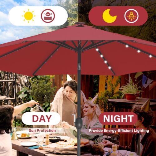 2 Pack 9ft Solar Umbrella 32 LED Lighted Umbrella for Garden Backyard Pool Red - Picture 3 of 8
