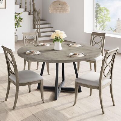Round Dining Table, 47 Inch Round Dinner Table for 4, Industrial Kitchen Table