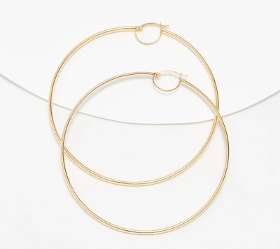 3'' Large Plain Band Style Hoop Earrings REAL 14K Yellow Gold 3mm X 75mm QVC