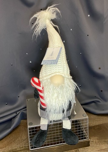 Winter Holiday Shelf Sitter Gnome Buffalo Check w/ Candy Cane + Knit Hat NEW