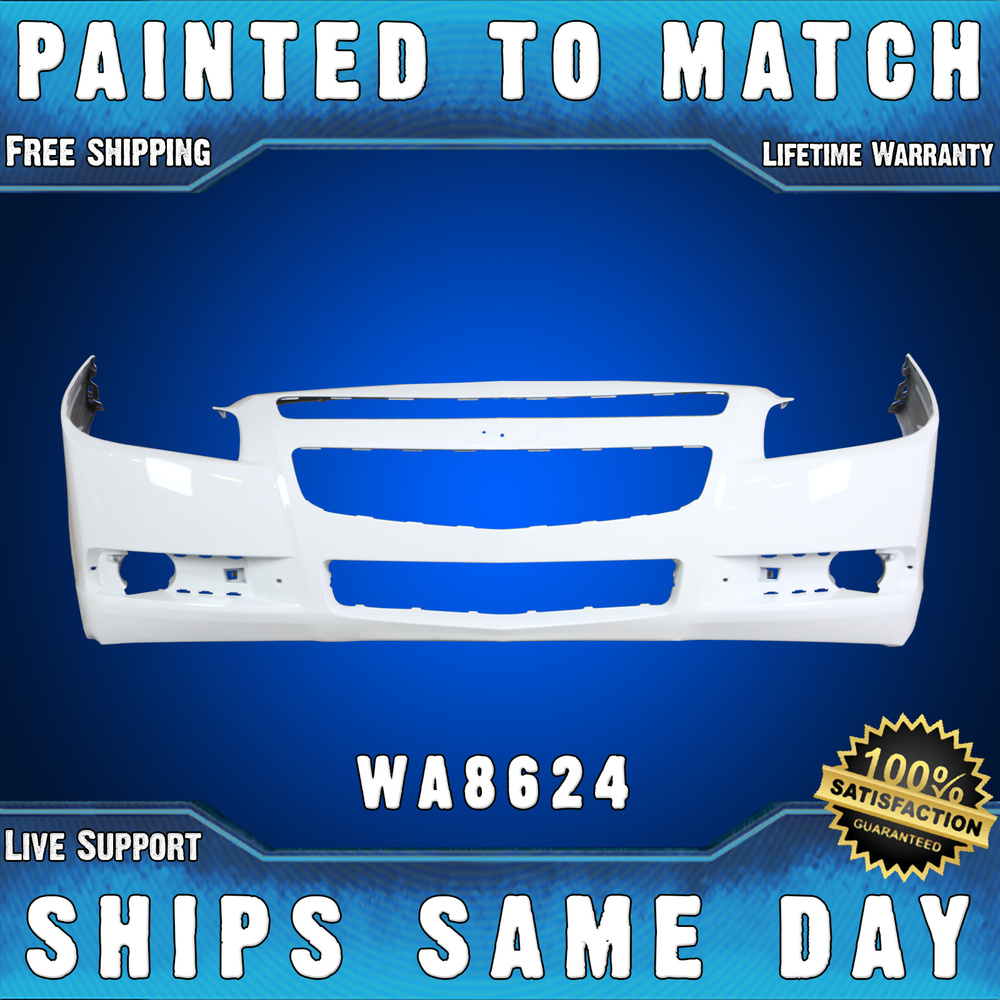 NEW *Painted WA8624 Olympic White* Front Bumper Cover for 2008-2012 Chevy Malibu