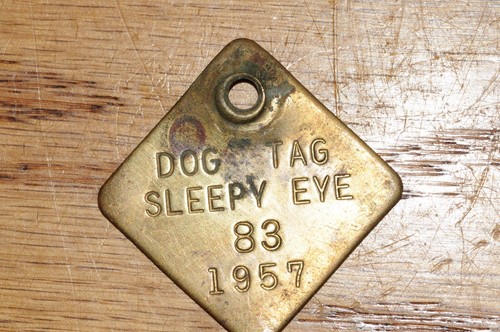 1957 Sleepy Eye Dog Pet Identification Rabies Vaccine Tax License Dog Tag Vint. - 第 1/5 張圖片