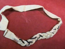 CAROLYN TANNER BLACK  WHITE WITH FAUX PEARLS ADJUSTABLE WAIST BELT 36"