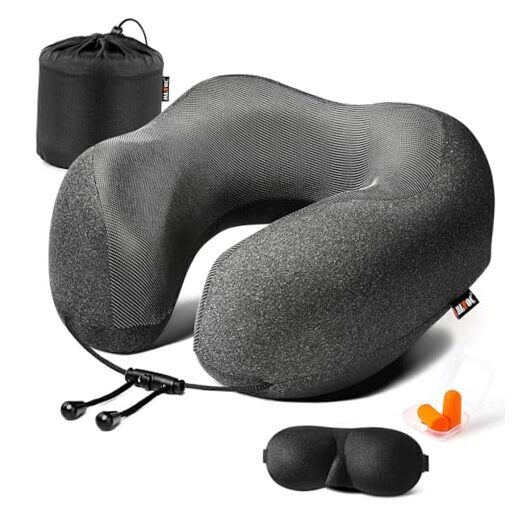 Travel Pillow 100% Pure Memory Foam Neck Pillow, Comfortable & Black