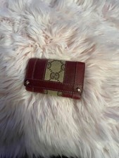 Authentic Vintage Gucci Canvas and Red Leather 6 Key Holder/Case with Studs