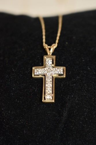 0.25CT. GENUINE DIAMONDS CROSS 14K SOLID YELLOW GOLD 18" ROPE CHAIN NECKLACE - Picture 12 of 12
