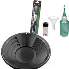 Sluice Monkey 12" Black Gold Pan Panning Kit with Funnel, 4oz Sniffer Bottle  M
