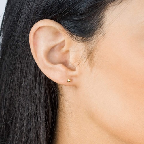 14k Yellow Gold Mini Ball Stud Earrings - Picture 2 of 4