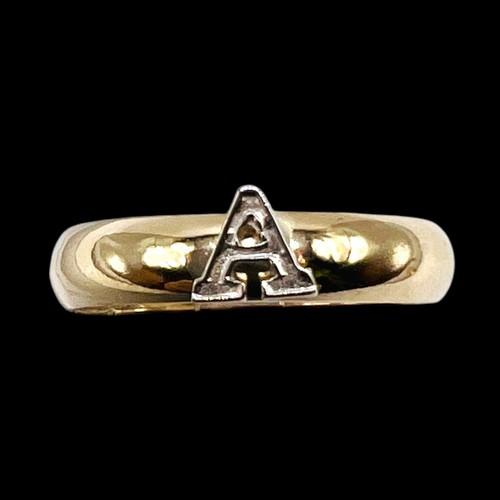 Initial A 10k White Gold Block Letter 10k Yellow Gold Filled 3.5mm Ring 7 - Picture 4 of 13