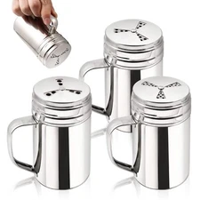 3pcs Large Salt And Pepper Shakers With Handle Kitchen Stainless Steel Salt Shak