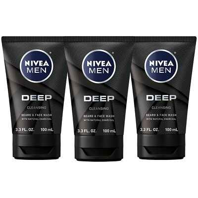 NIVEA MEN DEEP Cleansing Beard and Face Wash, Enriched with Natural Charcoal, 