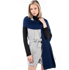 No. 8 100 Merino Wool Blue Scarf Long Dark Ribbed Knit Made in Italy Stole Navy