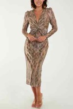 QED LONDON LADIES METALLIC SNAKE PRINT TWIST FRONT MAXI DRESS NEW (ref 277) SALE