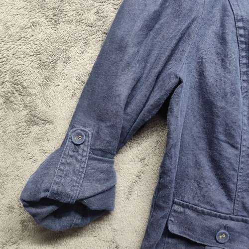 Navy blue linen shacket petite L preppy Charter Club luxury classic minimalist - Picture 5 of 16