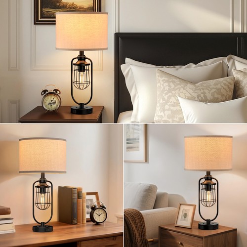 24" Farmhouse Table Lamps for Living Room Set of 2, Black Rustic Lamps for Ni... - Picture 4 of 7